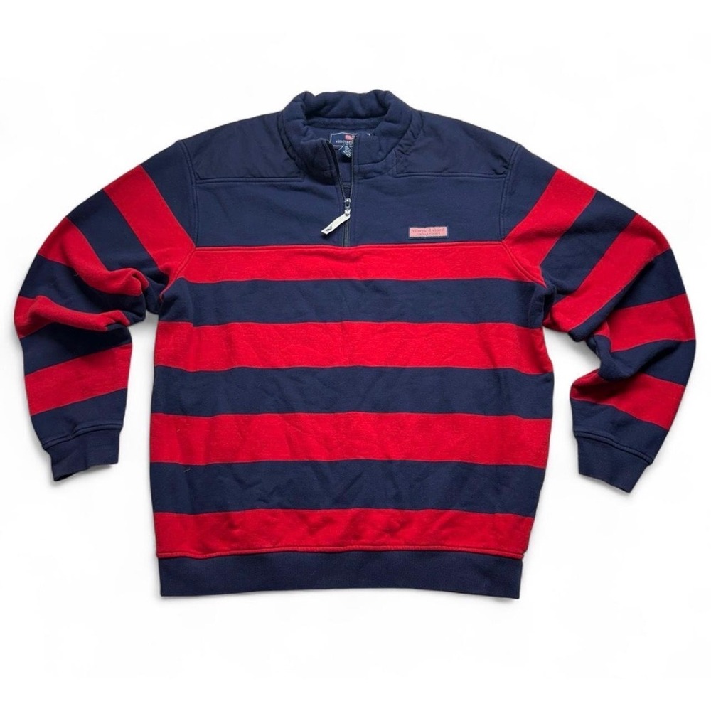 Vineyard Vines Mens Navy Red Striped Quarter Zip Pullover Sweatshirt 1K0449 L